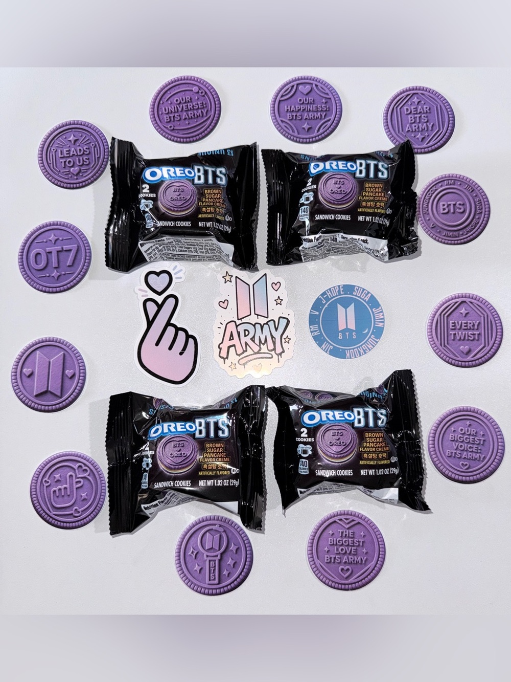 4 OREO BTS 1.02 oz Snack Packs & 15 stickers